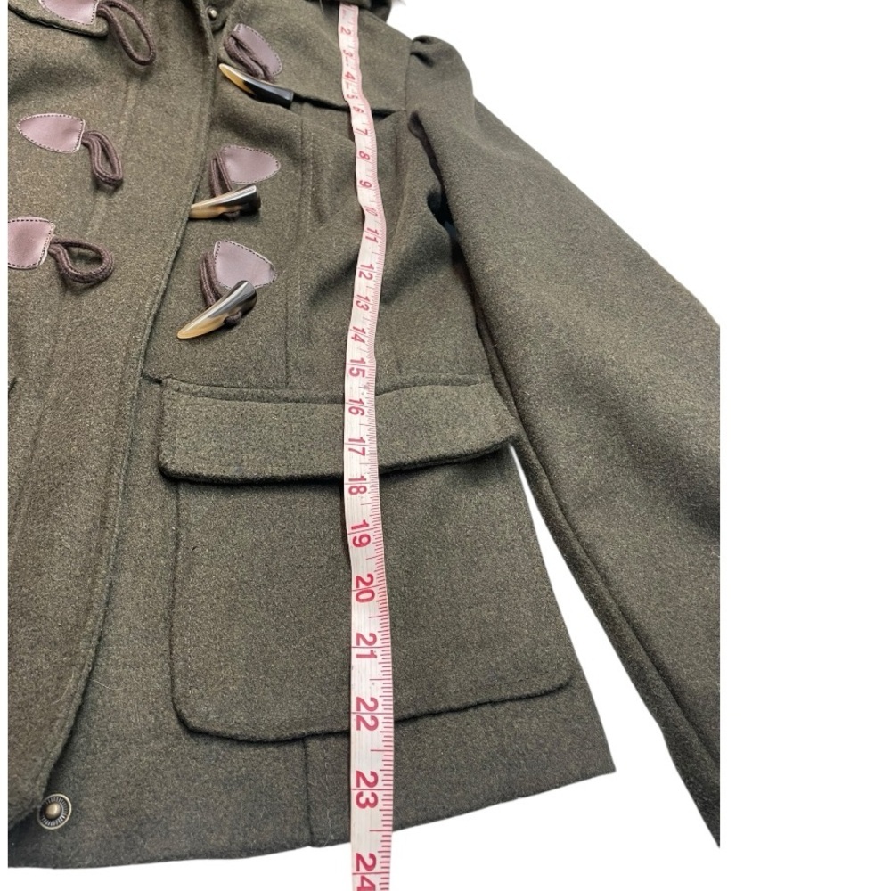 WET SEAL Women's Olive Green Toggle Jacket with Faux Fur Trim Size: S - Picture 4 of 9
